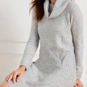 Talbots Cable Kniw Cowl Neck Sweater Dress in Grey Sky Heather